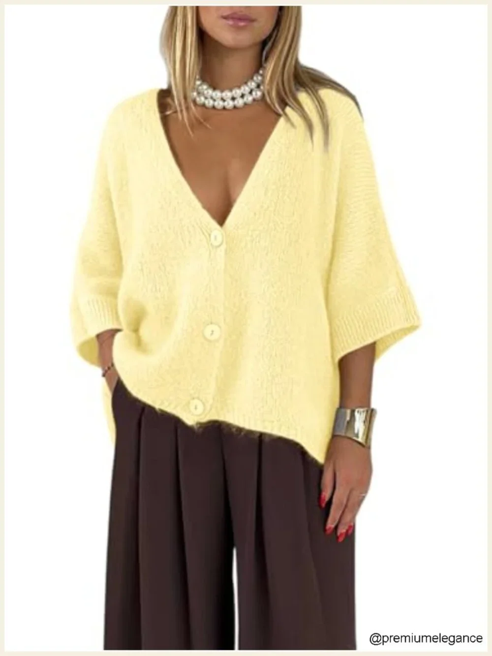 Oversized Short Sleeve Cardigan, V-Neck Button Front Knit Sweater